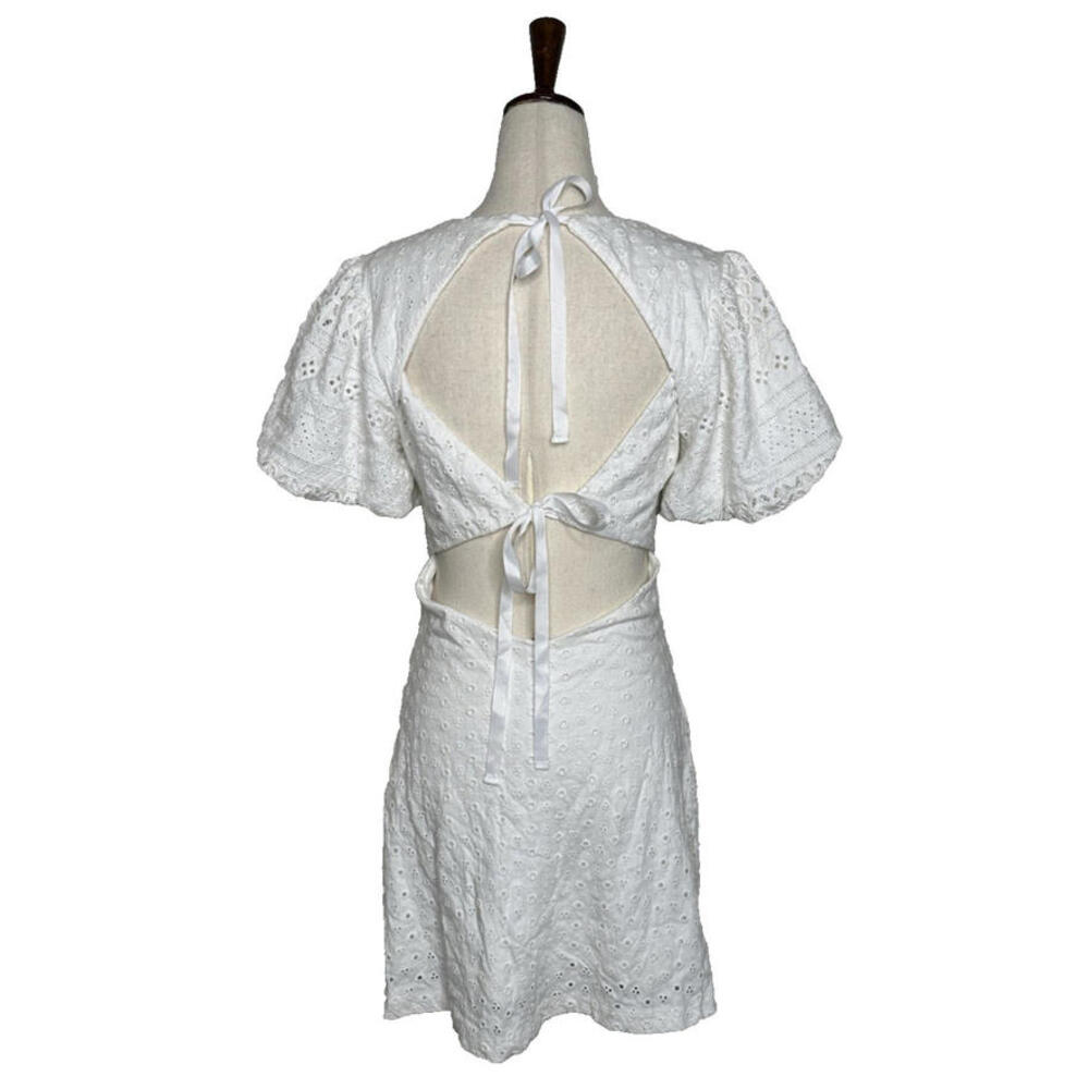 Free People Apricot Rose XS Embroidered Eyelet Tie Back Mini A Line Dress White - Picture 4 of 8